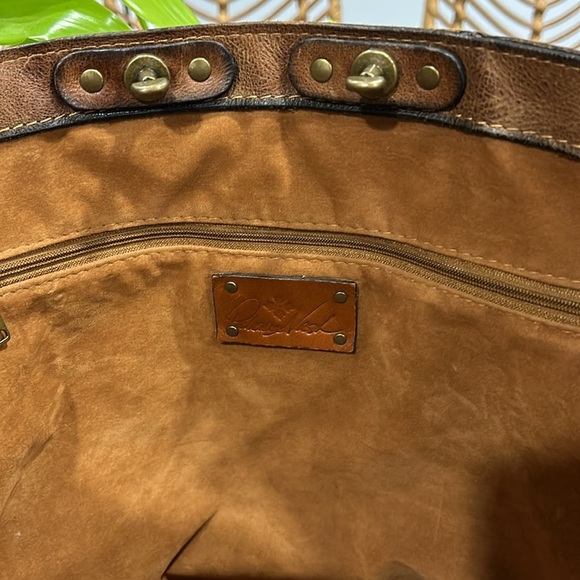 Patricia Nash Benvenuto Heritage Distressed Leather Large Tan Cognac Brown Tote - Picture 13 of 14